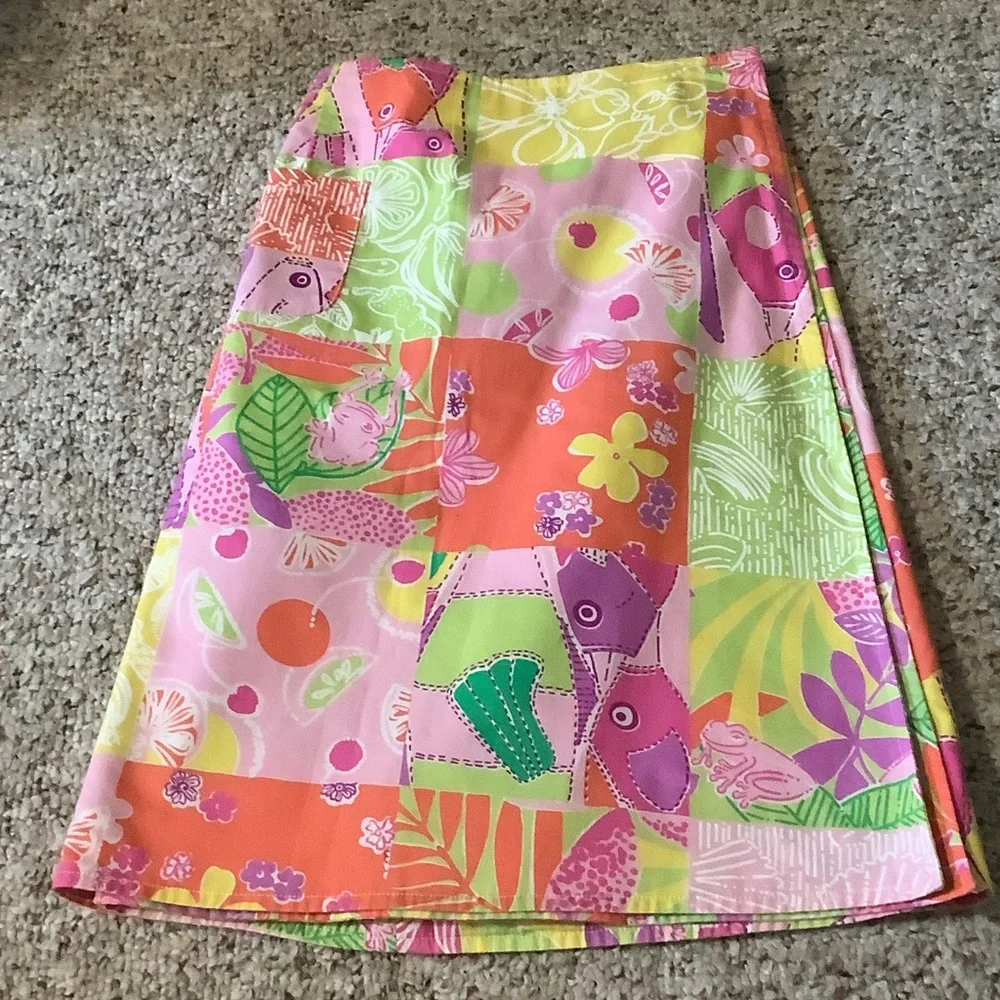 Vintage Lilly Pulitzer Reversible‎ Patchwork wrap Skirt 4 Preppy Resort Rare
